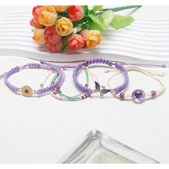 Stylish 4PCS Butterfly & Daisy Charm Bracelets for Girls - Perfect Birthday Gift - Picture 2 of 7